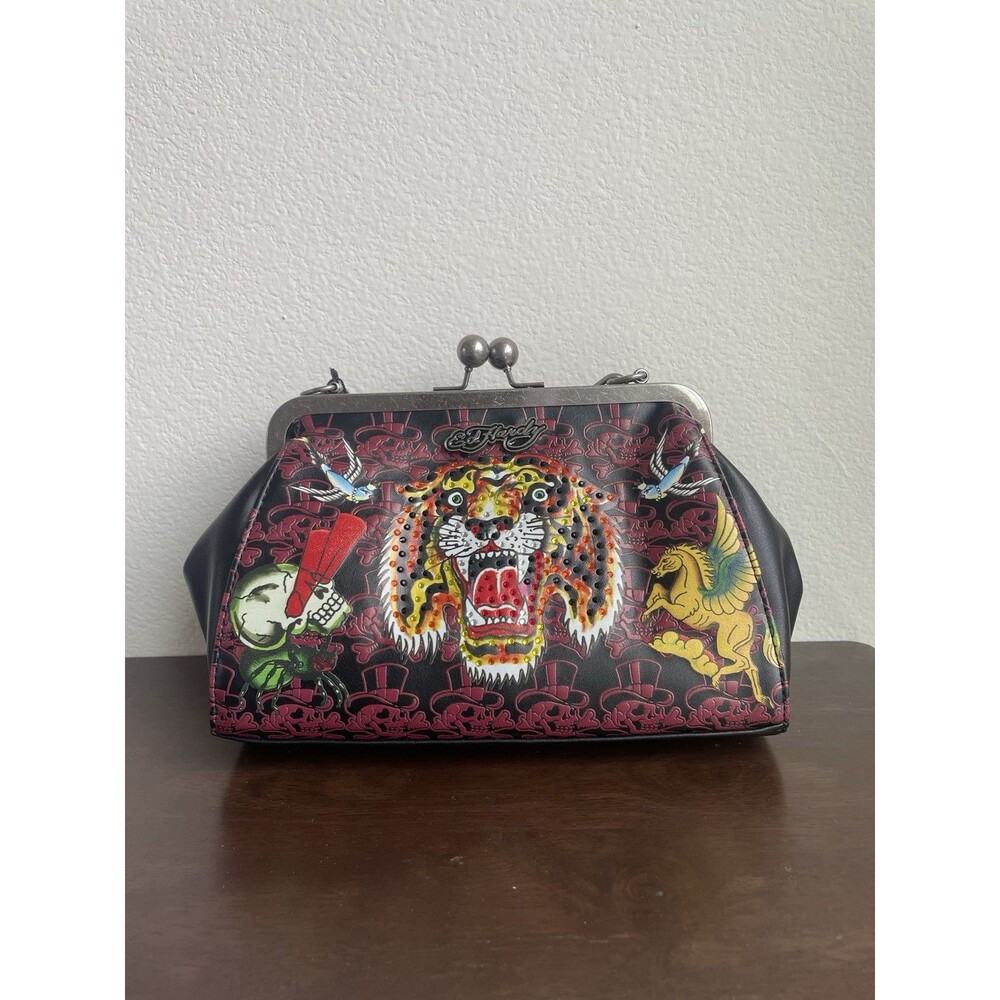 ED HARDY RHINESTONE TIGER CROSSBODY SHOULDER BAG, NEW